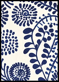 A poster with abstract, deep blue floral patterns against a light background-6
