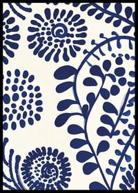 Une affiche avec des motifs floraux abstraits d'un bleu profond sur un fond clair-2