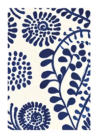 A poster with abstract, deep blue floral patterns against a light background-1