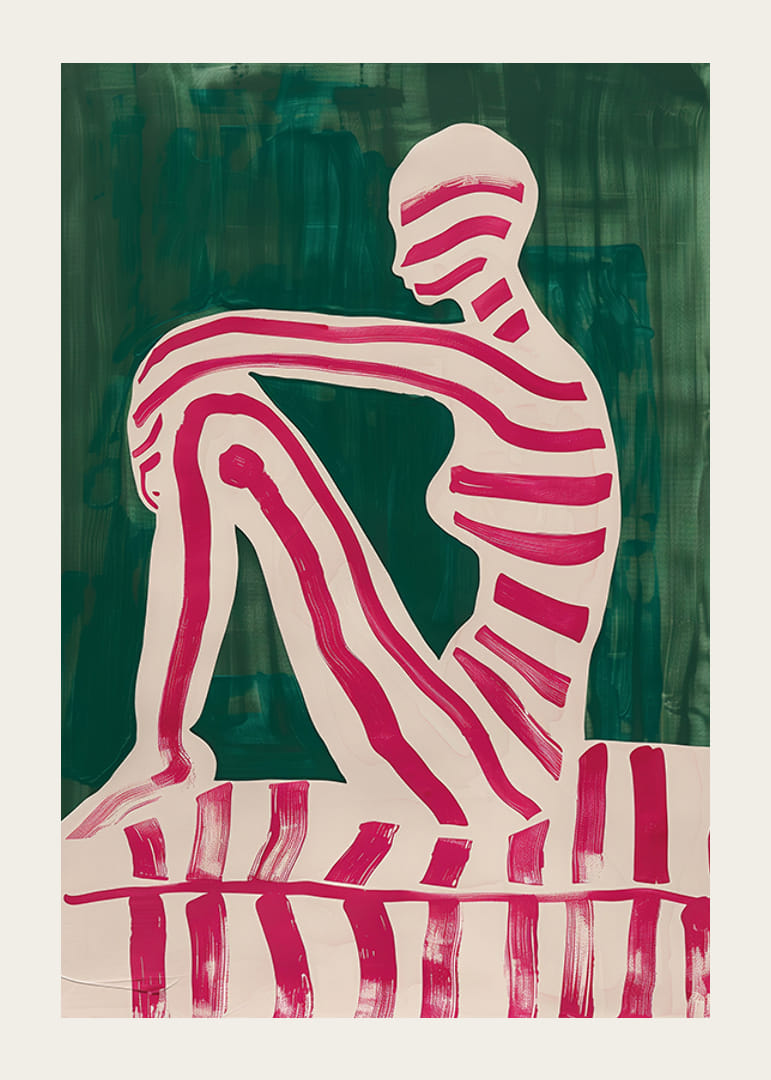 En plakat med en stripete silhuett mot en dyp grønn bakgrunn-12