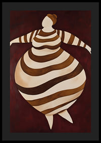 An abstract poster with a striped figure in motion against a dark red background-4