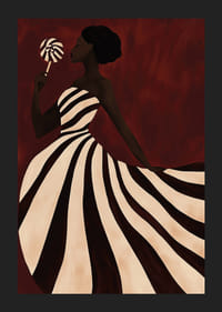 En plakat av en kvinne i en virvlende, sjokolade- og vaniljefarget kjole med en slikkepinne-5