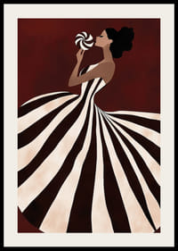 Une affiche d'une femme dans une robe à rayures tourbillonnantes tenant une sucette -2