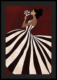 Une affiche d'une femme dans une robe à rayures tourbillonnantes tenant une sucette -4