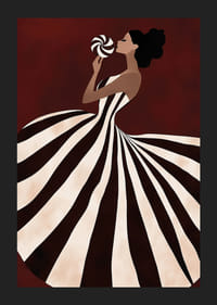 Une affiche d'une femme dans une robe à rayures tourbillonnantes tenant une sucette -5