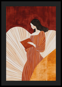 A poster of a woman in a striped dress reading a book -4