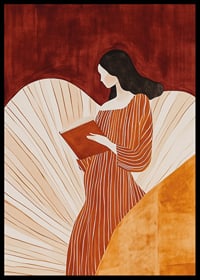A poster of a woman in a striped dress reading a book -6
