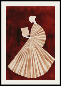 En poster av en kvinna i randig klänning som läser en bok-2