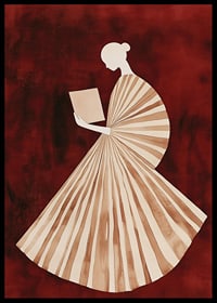 Een poster van een vrouw in een gestreepte jurk die een boek leest-6