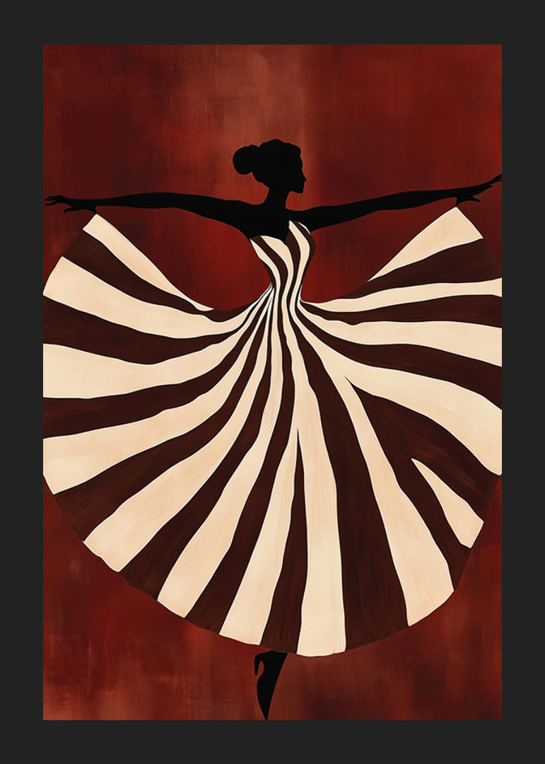 En poster av en dansande kvinna i randig klänning-12
