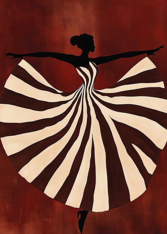 Plagát tancujúcej ženy v pruhovaných šatách-12