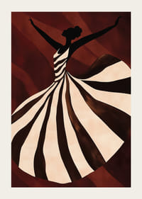 Une affiche d'une femme dansante en robe rayée-3