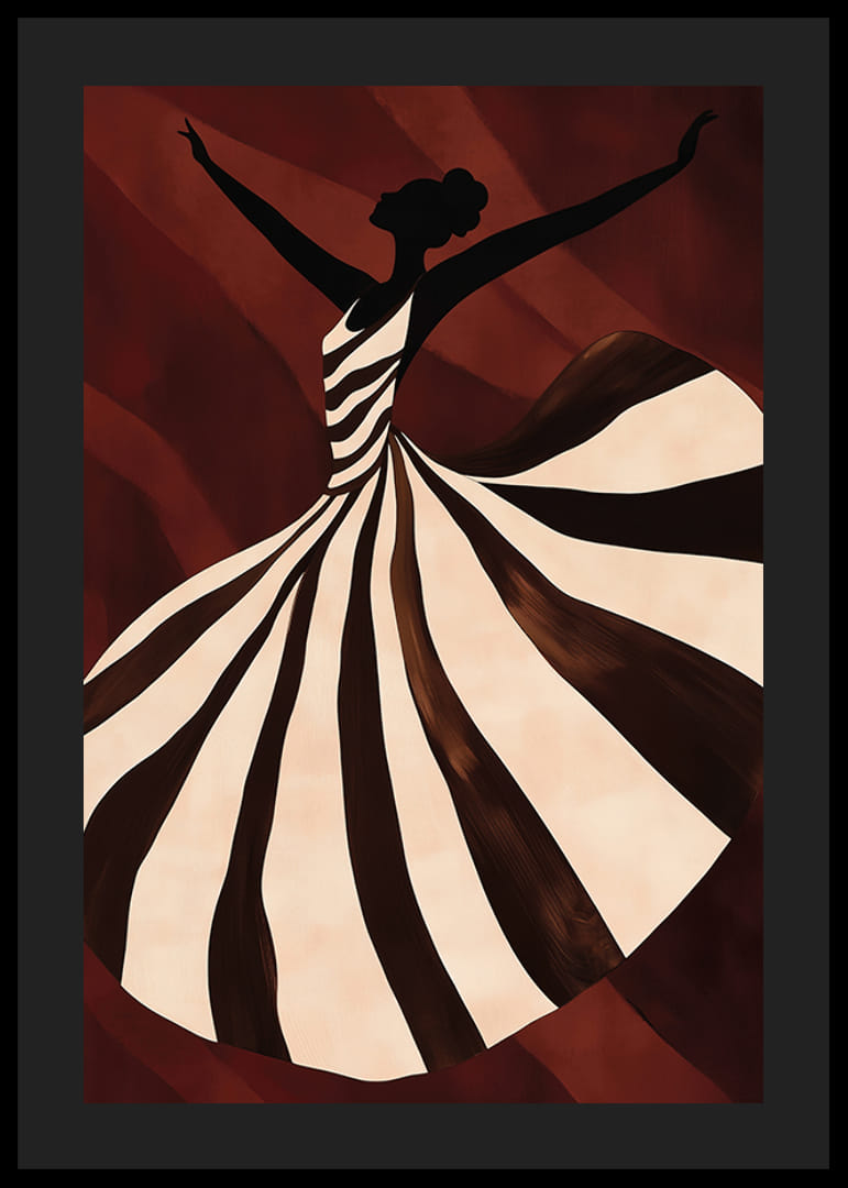 Une affiche d'une femme dansante en robe rayée-12