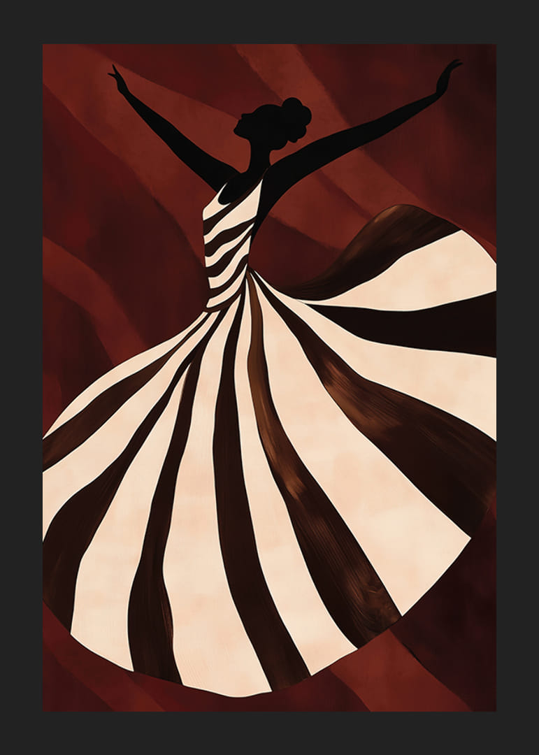 Une affiche d'une femme dansante en robe rayée-12