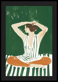 A poster of a woman in a striped dress putting her hair up-4