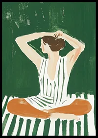 A poster of a woman in a striped dress putting her hair up-6