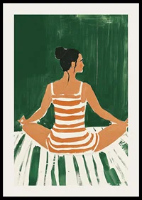 A poster of a woman in a striped dress meditating-2