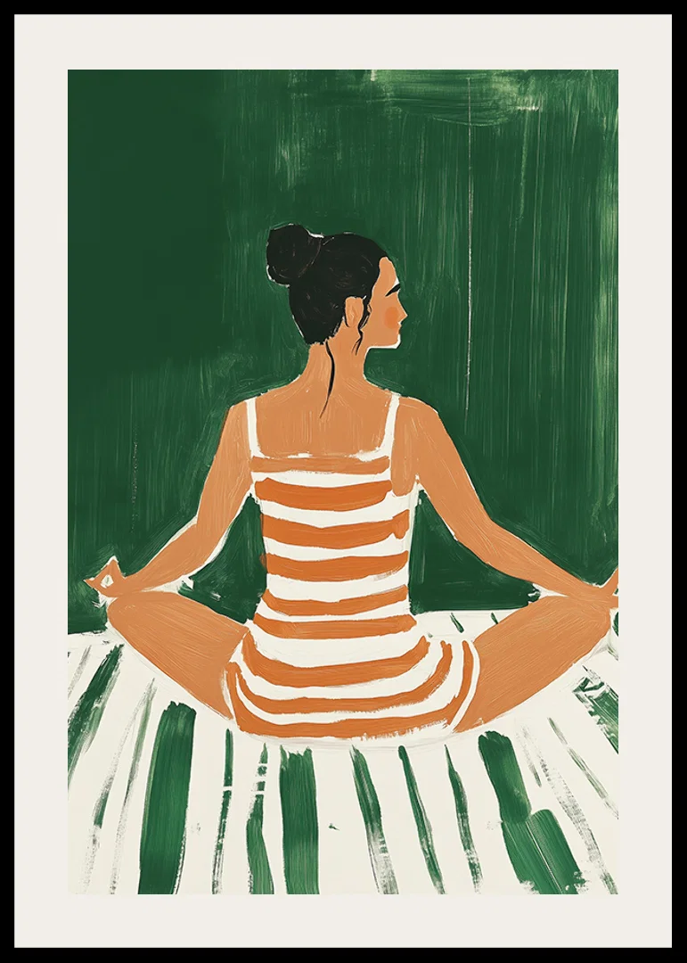 A poster of a woman in a striped dress meditating-12