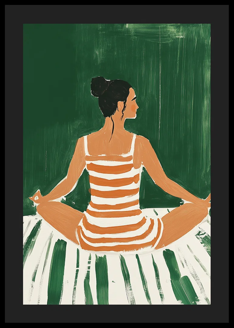 A poster of a woman in a striped dress meditating-12