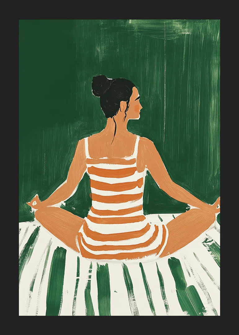 A poster of a woman in a striped dress meditating-12