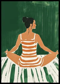 A poster of a woman in a striped dress meditating-6