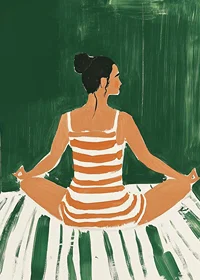 A poster of a woman in a striped dress meditating-7