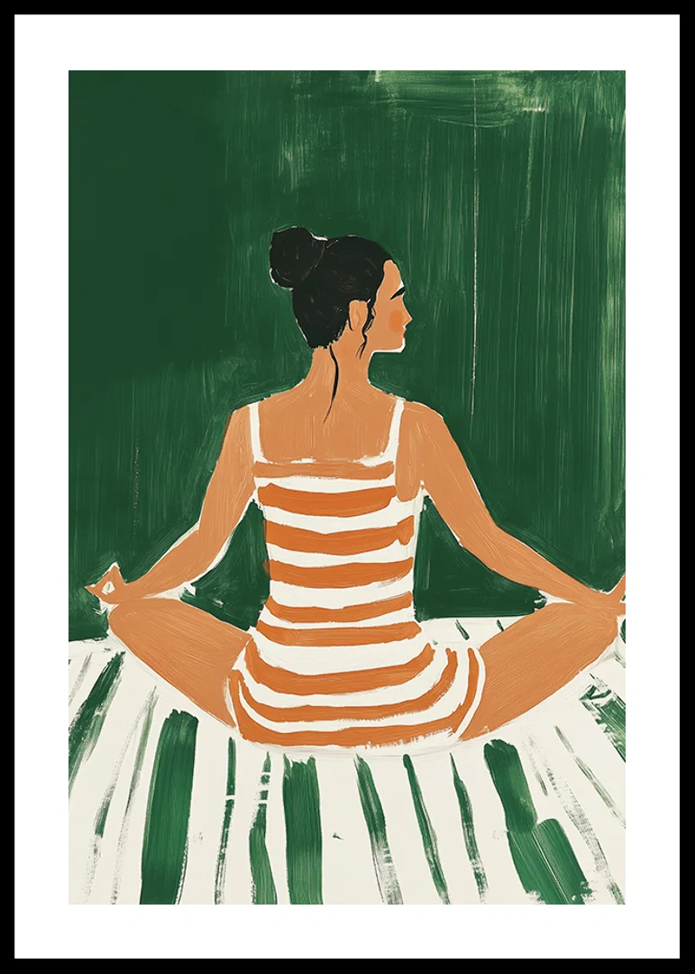 A poster of a woman in a striped dress meditating-12