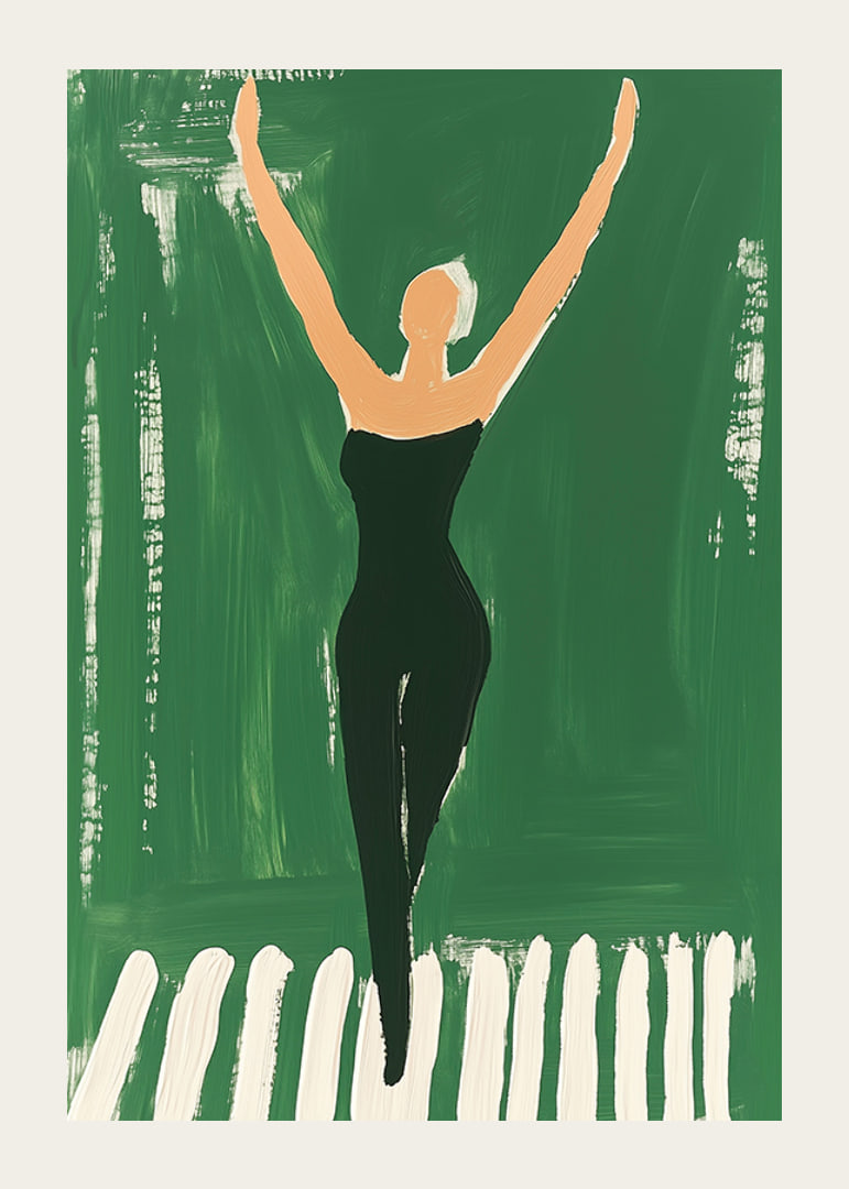 A poster of a woman in black workout clothes reaching for the sky-12