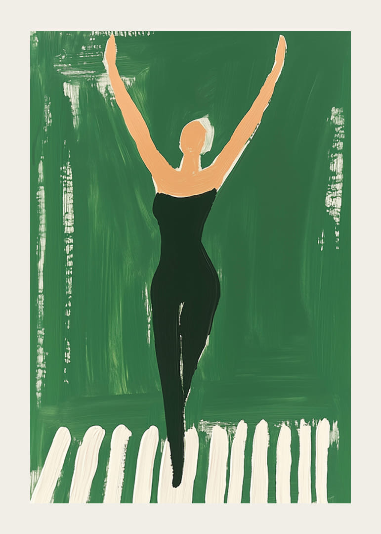 Egy poszter egy fekete edzőruhás nőről, aki az ég felé nyúlik-12