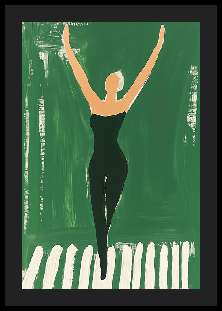 A poster of a woman in black workout clothes reaching for the sky-12