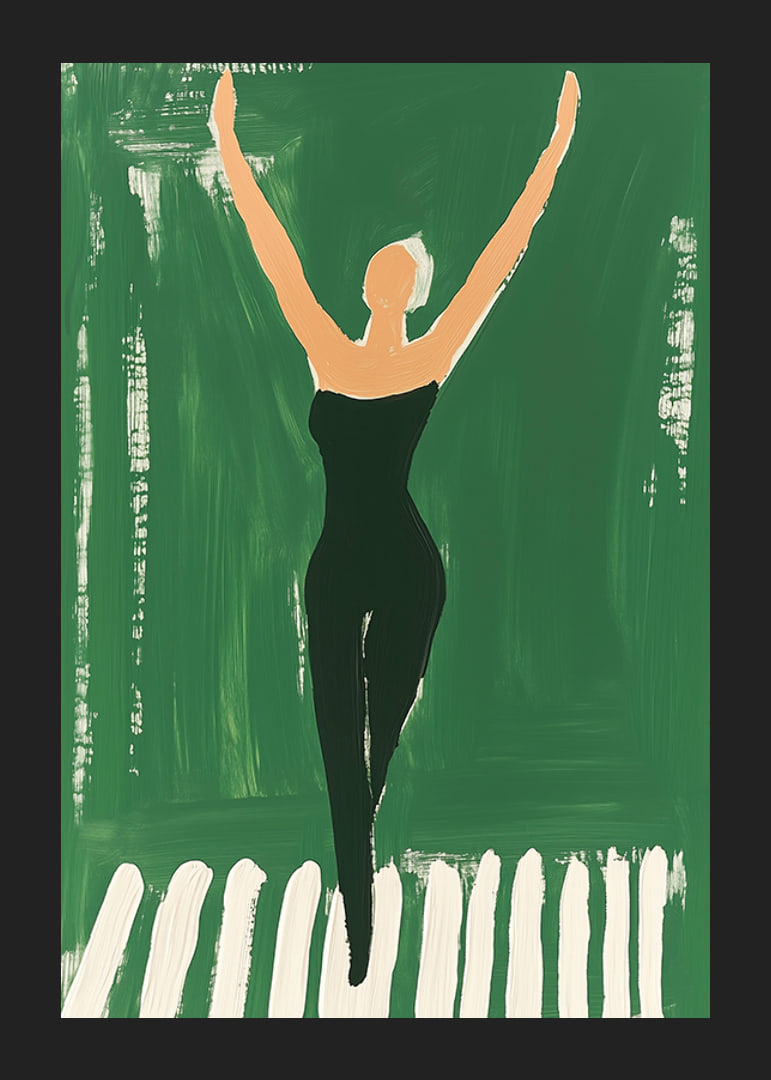 A poster of a woman in black workout clothes reaching for the sky-12