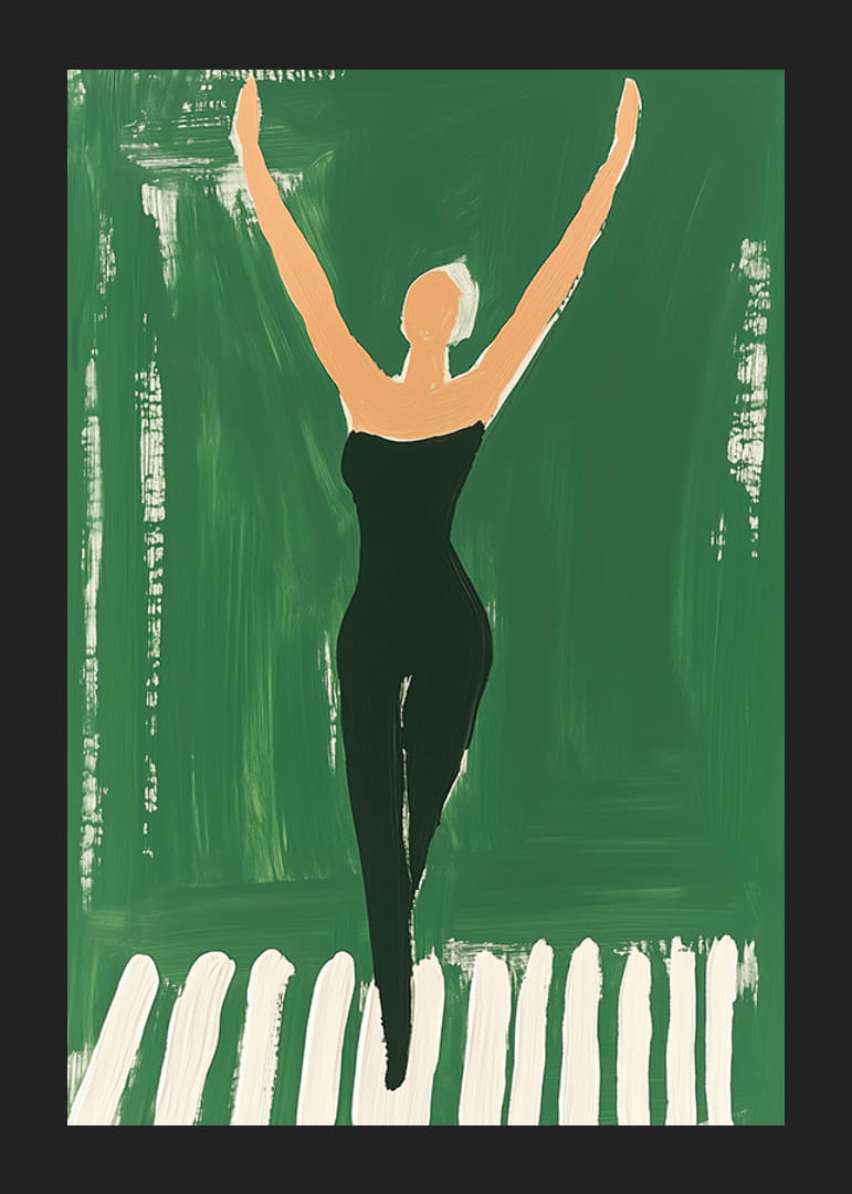 Egy poszter egy fekete edzőruhás nőről, aki az ég felé nyúlik-12