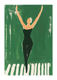 A poster of a woman in black workout clothes reaching for the sky-1
