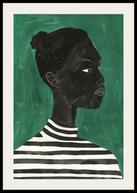 Um cartaz de uma mulher de perfil a usar uma camisola listrada-2