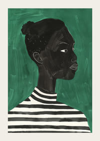 Um cartaz de uma mulher de perfil a usar uma camisola listrada-3