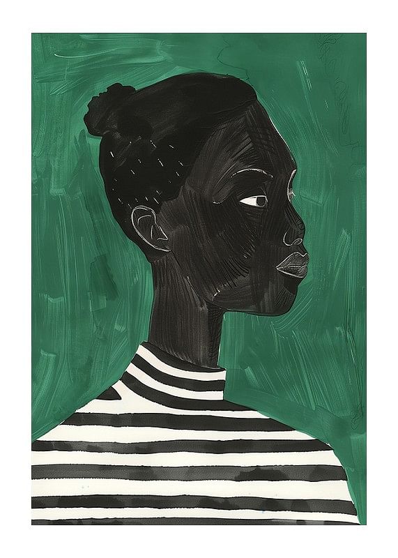 Un poster di una donna di profilo che indossa un maglione a righe-12