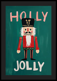 A poster with a colorful nutcracker and the text "Holly Jolly" against a green background-4