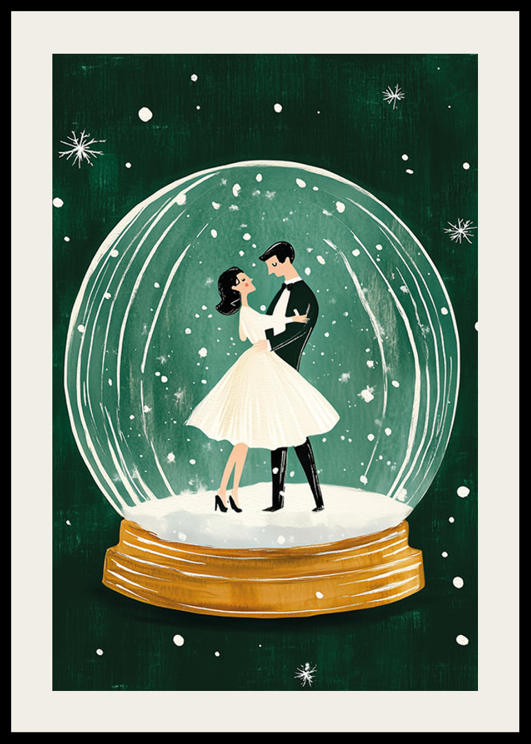 Ein Poster mit einem tanzenden Paar in einer Schneekugel-12
