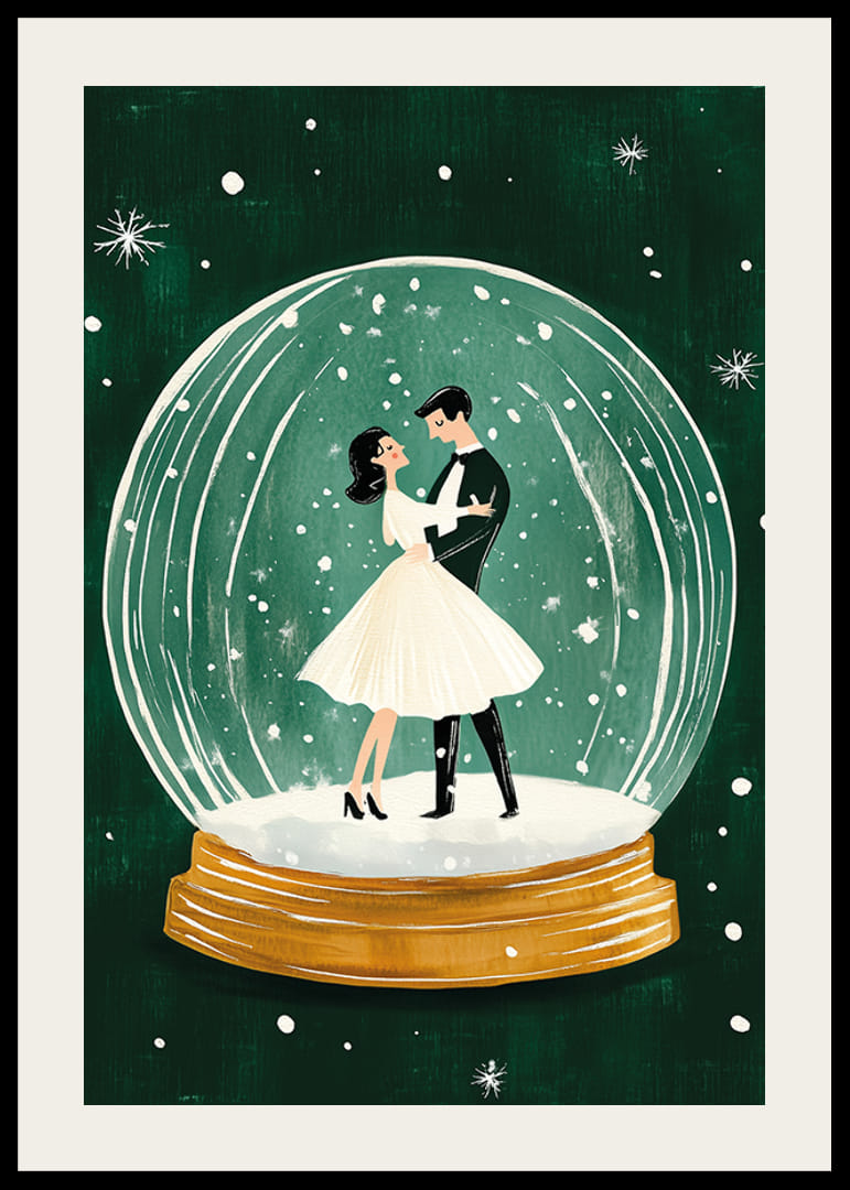 A poster of a dancing couple in a snow globe-12