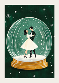 Ein Poster mit einem tanzenden Paar in einer Schneekugel-3