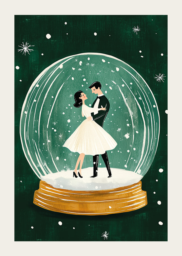 Ein Poster mit einem tanzenden Paar in einer Schneekugel-12