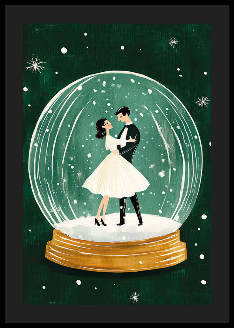 Ein Poster mit einem tanzenden Paar in einer Schneekugel-12