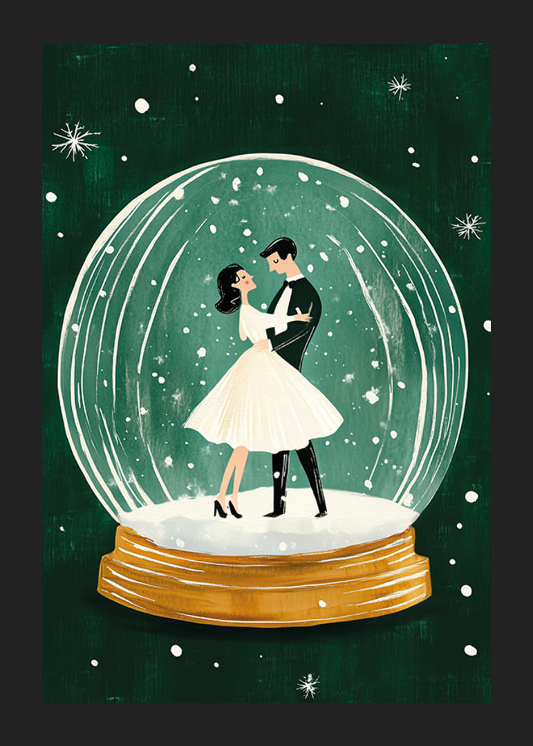 A poster of a dancing couple in a snow globe-12
