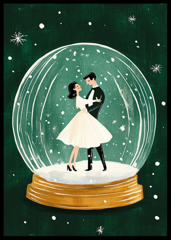 Ein Poster mit einem tanzenden Paar in einer Schneekugel-12