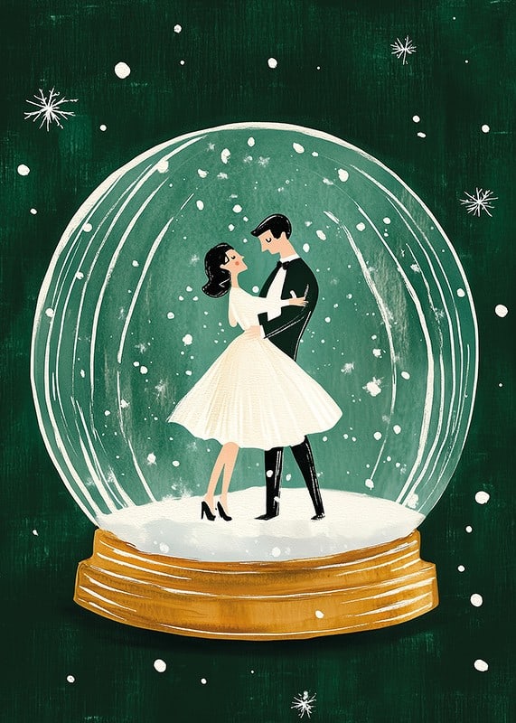 Ein Poster mit einem tanzenden Paar in einer Schneekugel-12