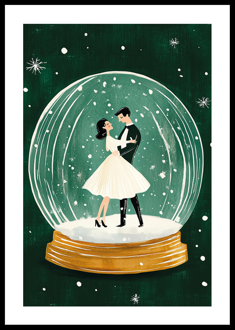 Ein Poster mit einem tanzenden Paar in einer Schneekugel-12