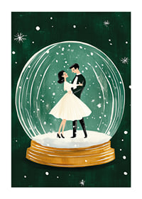 Ein Poster mit einem tanzenden Paar in einer Schneekugel-1