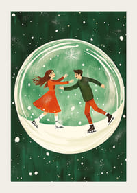 En poster av ett skridskoåkande par i en snöglob-3