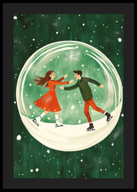 En poster av ett skridskoåkande par i en snöglob-4