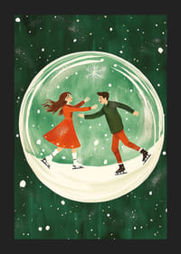 En poster av ett skridskoåkande par i en snöglob-5